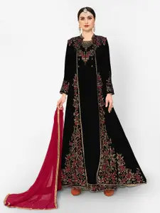 Divine International Trading Co Black & Red Embroidered Unstitched Dress Material