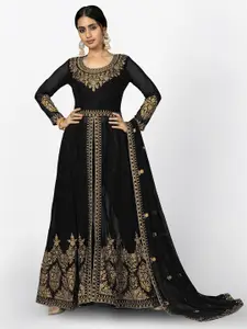 Divine International Trading Co Black & Gold-Toned Embroidered Unstitched Dress Material