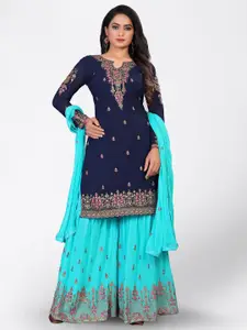 Divine International Trading Co Blue & Pink Embroidered Unstitched Dress Material