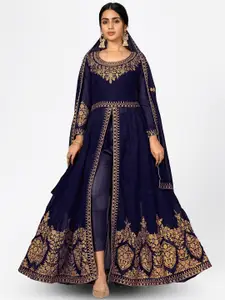 Divine International Trading Co Blue & Gold-Toned Embroidered Unstitched Dress Material