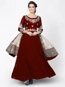 Divine International Trading Co Red & White Embroidered Unstitched Dress Material