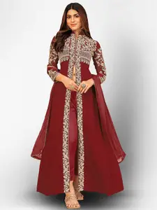 Divine International Trading Co Maroon & White Embroidered Unstitched Dress Material