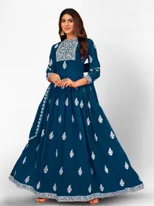 Divine International Trading Co Turquoise Blue & White Embroidered Unstitched Dress Material