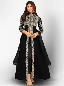 Divine International Trading Co Black & Silver-Toned Embroidered Unstitched Dress Material