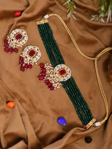 DASTOOR Green & Gold-Plated Elegant Necklace Jewellery set