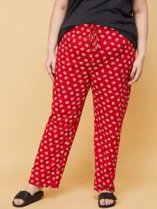 max Women Plus Size Red & White Printed Cotton Lounge Pants