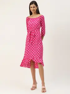 BRINNS Pink & White Off-Shoulder Printed A-Line Midi Dress
