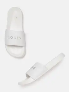 Louis Philippe Men White & Gold-Toned Brand Logo Thread Embroidered Sliders