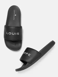 Louis Philippe Men Black & White Brand Logo Printed Sliders