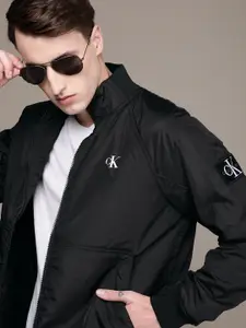 Calvin Klein Jeans Men Black Solid Mock-Collar Padded HARRINGTON Jacket