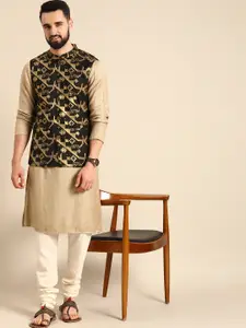 Anouk Men Black & Gold-Toned Woven Design Nehru Jacket