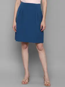 Allen Solly Woman Blue Solid A-Line Knee-Length Skirt