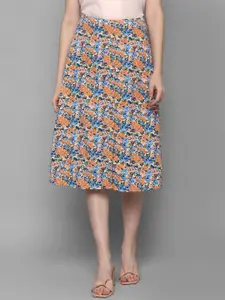 Allen Solly Woman Blue & Orange Printed A-Line Knee Length Skirts