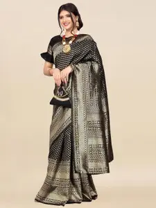 Satrani Black & Gold-Toned Woven Design Zari Banarasi Saree