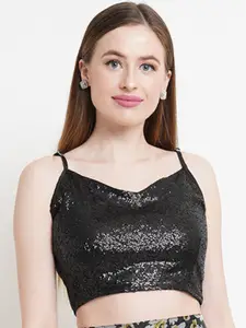 Purple State Women Black Embellished Crop Top