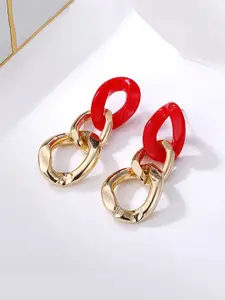 Unwind by Yellow Chimes Red & Gold-Toned Contemporary Drop Earrings