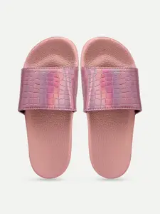 AMACLASS Women Pink & Purple Embellished Sliders