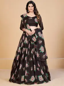 SHOPGARB Brown & Pink Printed Semi-Stitched Lehenga & Unstitched Blouse With Dupatta