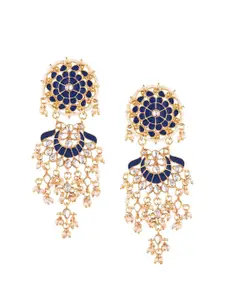 Efulgenz Navy Blue Floral Chandbalis Earrings
