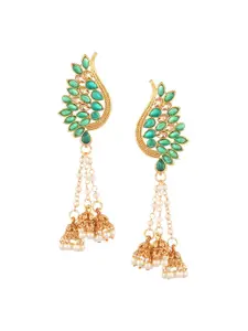 Efulgenz Green Leaf Shaped Jhumkas Earrings