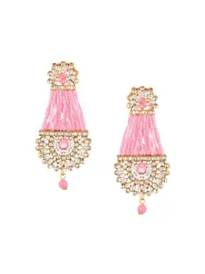 Efulgenz Pink & Gold-Toned Floral Drop Earrings