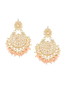 Efulgenz Women Gold Plated Peach-Coloured Floral Chandbalis Earrings