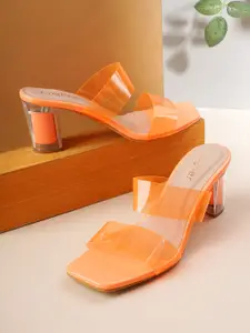 Cogner Orange Party Block Platform Sandals