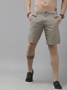 Roadster Men Taupe Slim Fit Cotton Shorts
