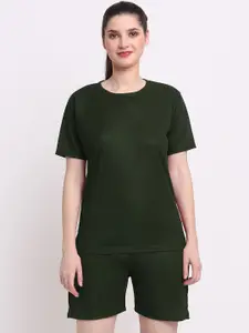KLOTTHE Women Olive-Green Solid T-shirt with Short