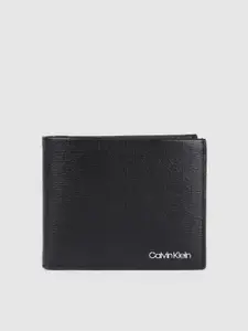Calvin Klein Jeans Men Black Textured Leather Two Fold Wallet