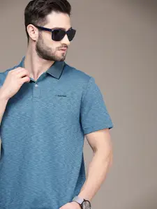 Calvin Klein Jeans Men Blue Self Designed Texture Polo Collar Casual T-shirt