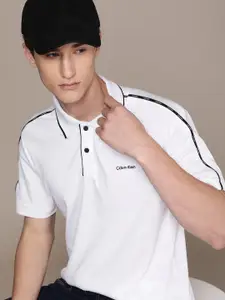 Calvin Klein Jeans Men White Brand Logo Embroidered Polo Collar T-shirt