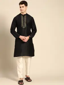 Anouk Men Black Yoke Design Kurta with Pyjamas