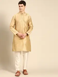 Anouk Men Beige Yoke Design Kurta with Pyjamas