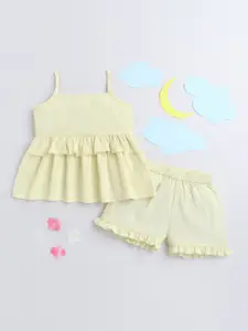 Taffykids Girls Yellow Cotton Top with Shorts