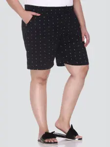 CUPID Women Plus size Black Printed Lounge Shorts