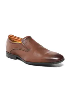 Ruosh Men Tan Brown Solid Leather Formal Slip-On