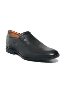 Ruosh Men Black Solid Leather Formal Slip-On Shoes