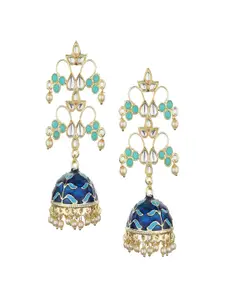 Runjhun Gold-Toned & Blue Contemporary Jhumkas Earrings