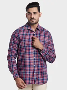 ColorPlus Men Red Tailored Fit Checked Casual Shirt