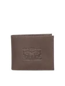 Levis Men Coffee Brown Leather Textured Two Fold Wallet