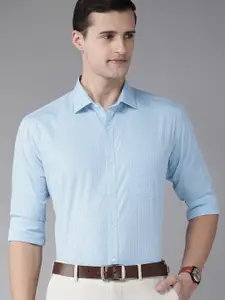 Park Avenue Men Blue Grid Tattersall Checks Slim Fit  Pure Cotton Formal Shirt