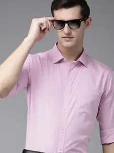 Park Avenue Men Pink Slim Fit Grid Tattersall Checks Checked Formal Shirt