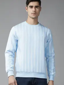 Park Avenue Men Blue Striped Sweatshirt