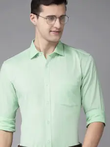 Park Avenue Men Light Green Self Design Slim Fit Pure Cotton Formal Shirt