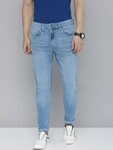Flying Machine Men Blue Slash Slim Tapered Fit Low-Rise Heavy Fade Stretchable Jeans