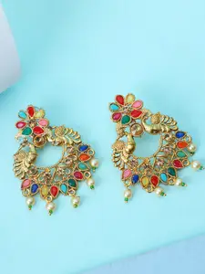 ANIKAS CREATION Gold Plated Stone and Pearl Peacock Shaped Chandbalis Earrings