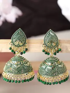 ANIKAS CREATION Green Dome Shaped Jhumkas Earrings