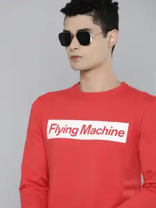 Flying Machine Men Red Brand Logo Print Sweatshirt