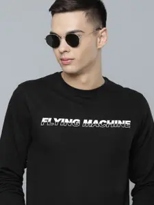 Flying Machine Men Black Brand Logo Print Sweatshirt